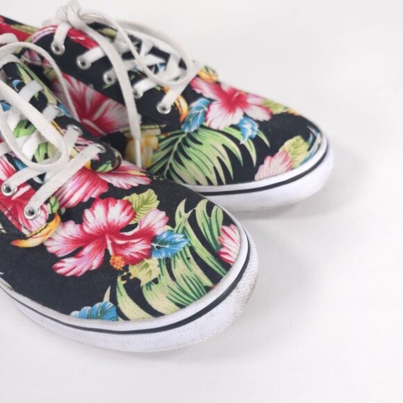 Vans Authentic Hawaiian Black Floral Hibiscus Skate Sneakers Shoe Women’s Size 9 - Picture 7 of 13